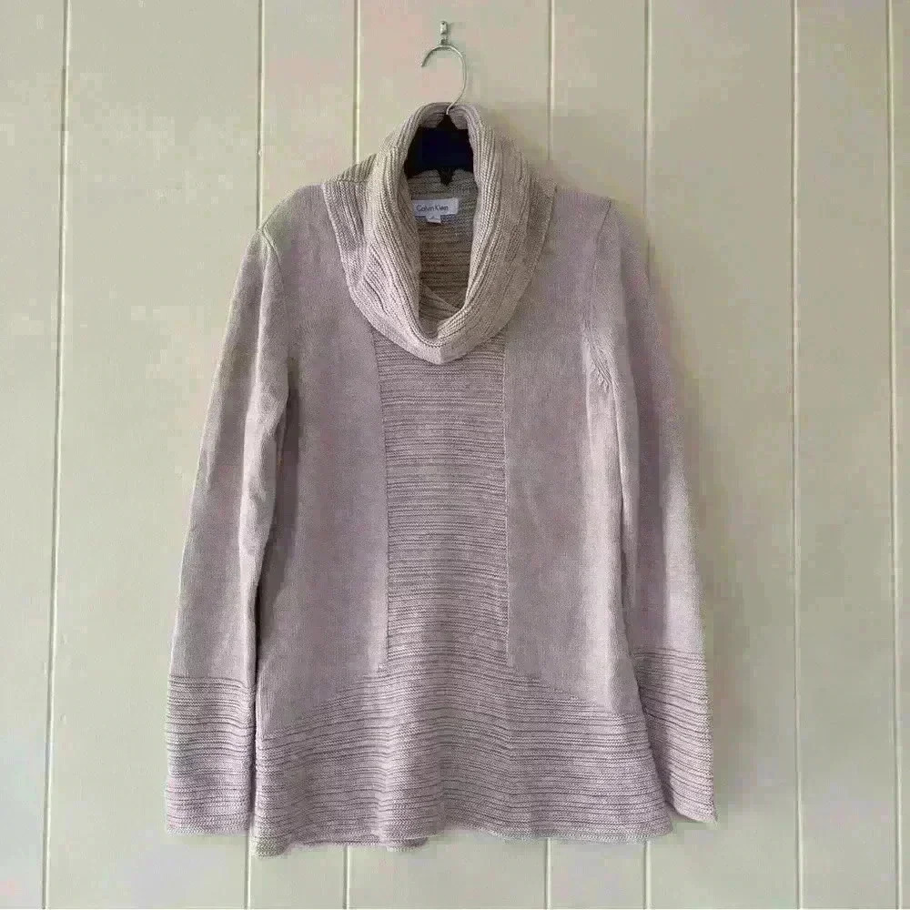 Calvin Klein Womens Pink Long Sleeve Cowl Neck Cable Knit Sweater M CottonBlend